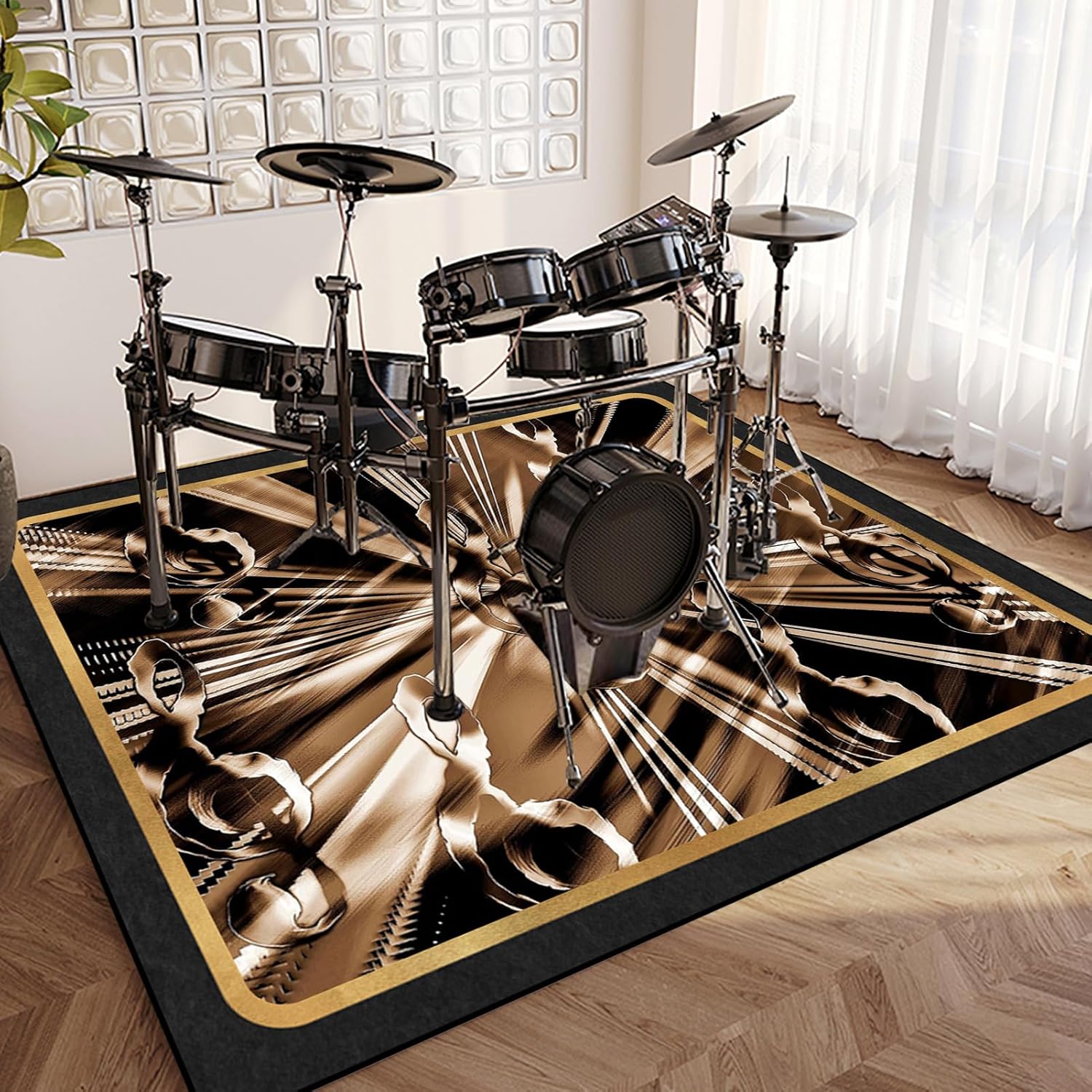 Home Textiles Notes - Muzieknoot G Clef patroon tapijt, gouden