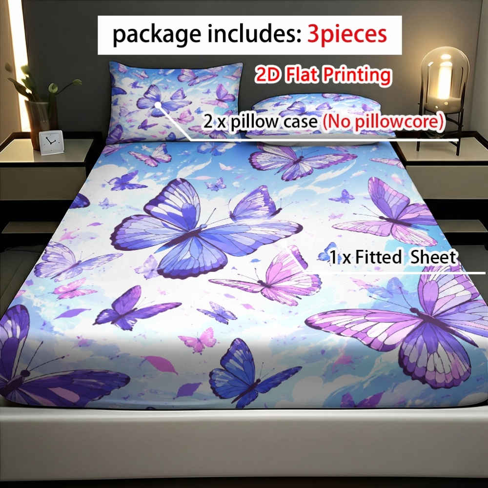 Felgekleurde paarse vlinderhem - Fitted Sheet Deep recensie en prijs